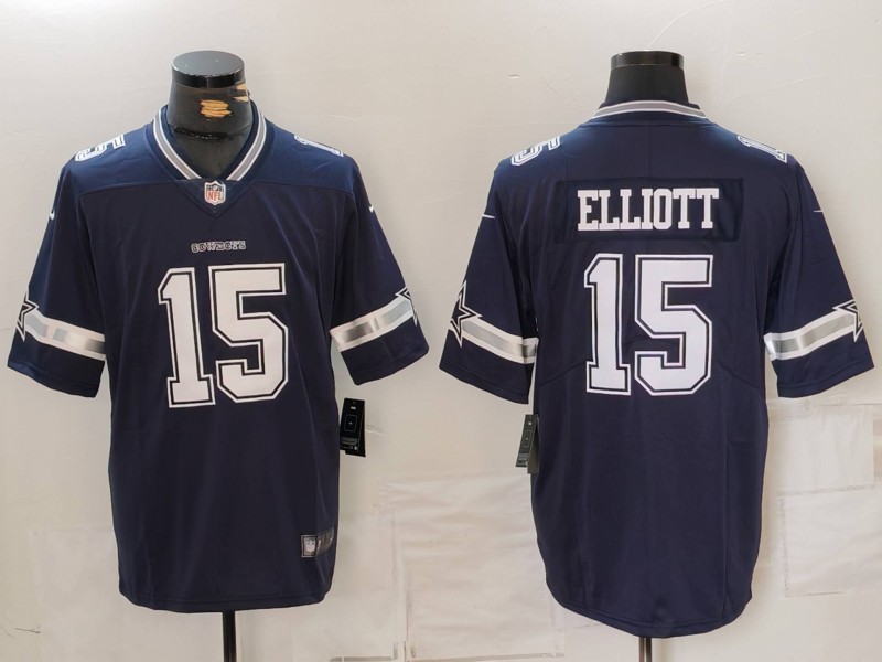 Men's Dallas Cowboys Ezekiel Elliott #15 Navy Jersey